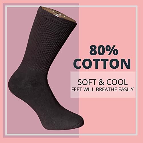 Fancy Pix Women 6 Pairs Colorful Cotton Crew Diabetic Socks, Non Binding Top, Soft Breathable, Smooth Toe Seem For Diabetic (Black) #TOP5