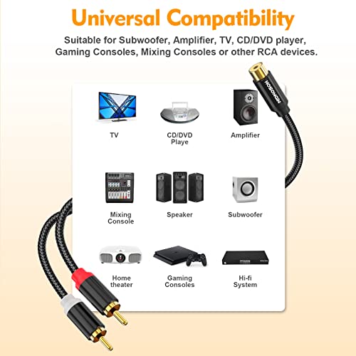 HOSONGIN 1ft RCA Splitter 1 Female to 2 Male Y Adapter 2 Pack, Short RCA Audio Speaker Splitter Cable, Double Shielding Black Nylon Braided Cable - Gold-Plated Plug - Length 12 Inch - Thumbnail 3
