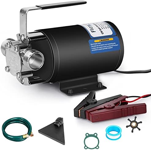FLOWPAC 12V Water Pump 1/10 HP 330 GPH Water Transfer Pump With 3/4 inch Ports Suction Hose And Spare Parts Electric Water Pump Utility Pump-Black