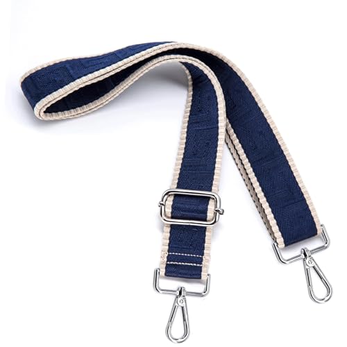 Image of S&loyoe Silver bucklePurse Straps Replacement Crossbody Bag Strap Adjustable Wide Guitar Straps for Handbags 1.5inch (abyrinth Stripes Dark Blue Silver)