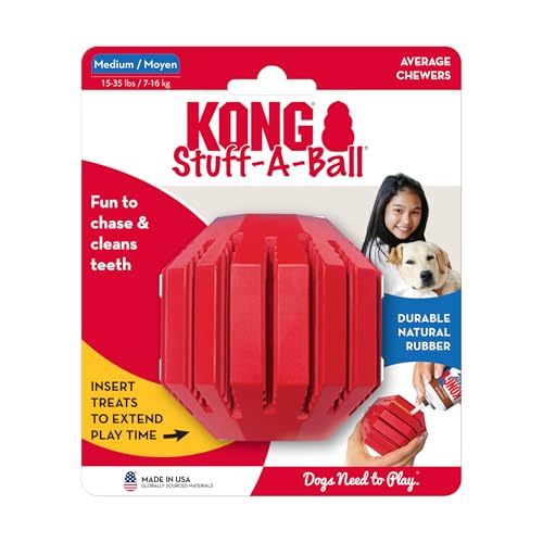 KONG Stuff-A-Ball - Langlebiges Kauspielzeug aus Gummi für Hunde - Für Zahngesundheit & Zahnreinigung - Befüllbares Spielzeug für Leckerlis & Snacks - Für Kleine Hunde