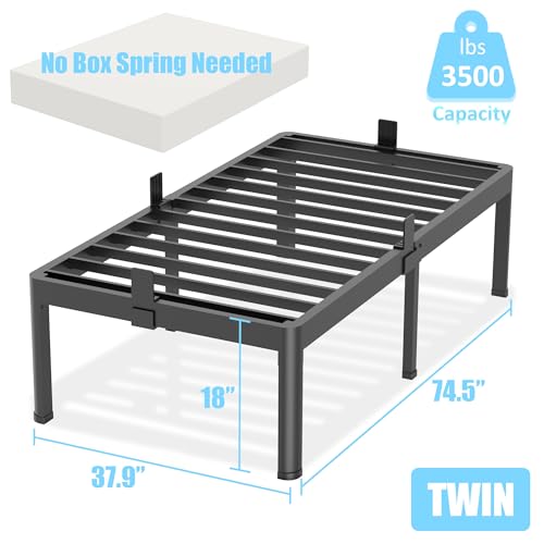 FUIOBYVV Twin Bed Frames with Round Corner Edge Legs 18 inch High 3500 lbs Heavy Duty Metal Platform Bed Frame Twin Size No Box Spring Needed/Non-Slip/Steel Slat Support/Noise Free by FUIOBYVV - Used condition - Image 4
