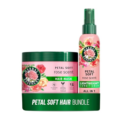 Herbal Essences Rose Scent Petal Soft Lighweight Conditioner All in One 145ml AND Hair Mask 500ml. Detangle, Nourish, Tame Frizz, Repair, Heat Protection, Add Shine & Lasting Scent. Vegan.