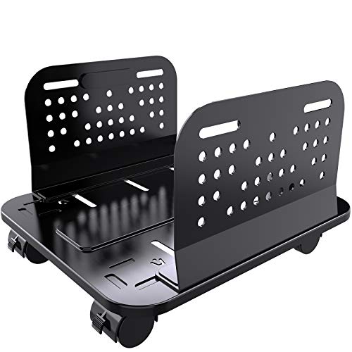 HUANUO CPU Stand Under Desk, Mobile Computer Tower Stand with Locking Caster Wheels and Adjustable CPU Holder Width from 4.72 to 8.26 Inches