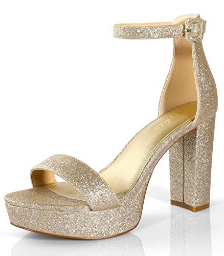Image of Ankis Platform Heels 4 Inches Chunky heels Sandals for Women Comfy Open Toe Block Heeled Sandals Black Nude White Silver Gold Ankle Strappy Black Chunky Platform Heel for Women Summer Dress Shoes