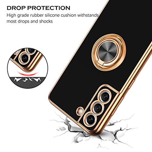YINLAI Design for Samsung Galaxy S21 FE 5G Case, with Rotatable Ring Holder Magnetic Kickstand Stand Women Girls Soft Silicone Slim Shockproof Protective Phone Cover 6.4 inch, Black - Image 5