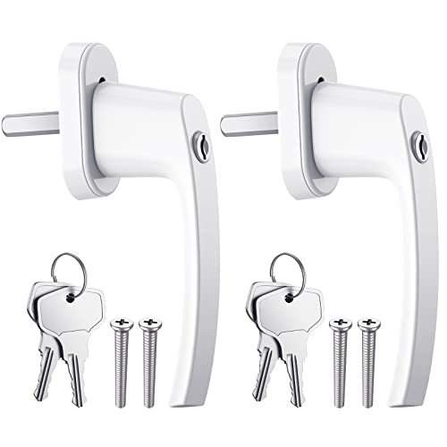 AUTOUTLET 2PCS Poignées de Fenêtre Verrouillable à Clé en Aluminium Blanc Poignée de Porte de Balcon Windows avec 4PCS Vis et 4 PCS Clés Convient à Toutes Les Fenêtres et Portes de Balcon Courantes