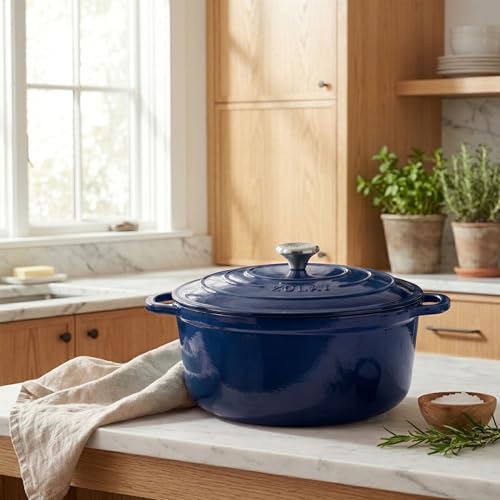 Image of Zulay Kitchen 6.4QT Enameled Cast Iron Dutch Oven Pot with Lid, Heavy-Duty Soup Pot for Stews, Braising, Roasting & Sourdough Bread Baking, Oven Safe up to 500F - Lapis Lazuli