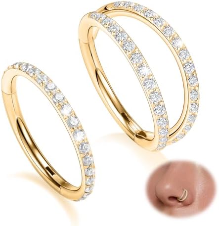 Conch Piercing Jewelry Surgical Steel 20g Nose Ring Hoop Earrings Gold Nose Hoops with CZ Lip Rings Double Hoop Septum Hoop Seamless Septum Clicker 10mm Septum Ring Cartilage Helix Rook Earrings