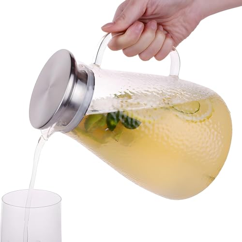Image of Premium Glass Water Pitcher with Lid - 1.5L Heat Resistant Elite Borosilicate Glass Jug for Hot & Cold Beverages | Carafe with Stainless Steel Filtered Spout for Juice, Lemonade, Iced Tea