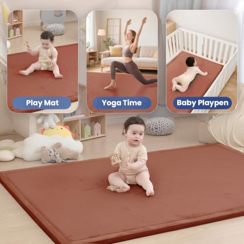 Image of Huloo Sleep Ultra Soft Baby Play Mat for Floor,1.3 inch Thick Elasti-Foam 50x50 Playpen Mat for Toddlers Infant Kids,Non-Slip Backing Safe for Crawling&Tummy Time,Tatami Style (Brick)