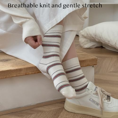 Girls Striped Crew Socks Cotton Blend Korean-Inspired Preppy Slouch Seamless Toe Comfort for School Work Travel Dorm3