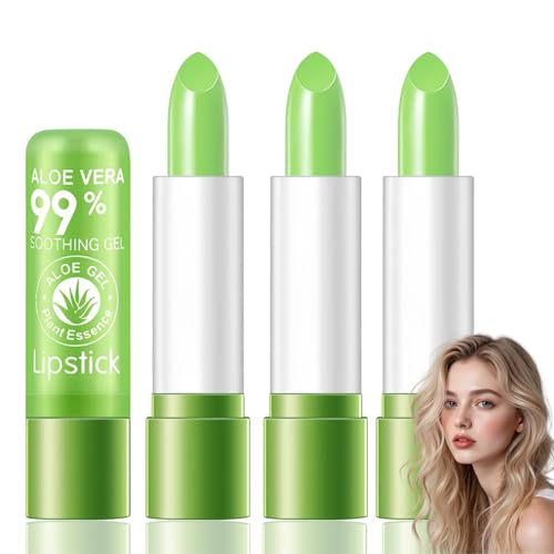 Image of 3PCS Aloe Vera Color Changing Lipstick Set, Long Lasting Nutritious Moisturizing Lip Balm, Temperature Activated Red Lipstick & Tinted Lip Balm, 24 Hour Waterproof Liquid Matte Lipstick for Lip Care