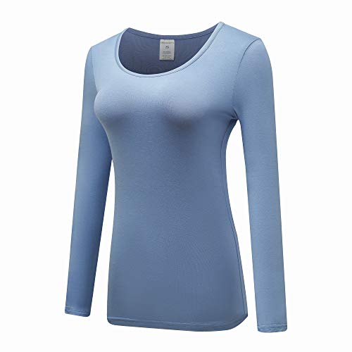 OThread & Co. Women's Long Sleeve T-Shirt Scoop Neck Basic Layer Stretchy Shirts (Large, Denim Blue) - Thumbnail 2