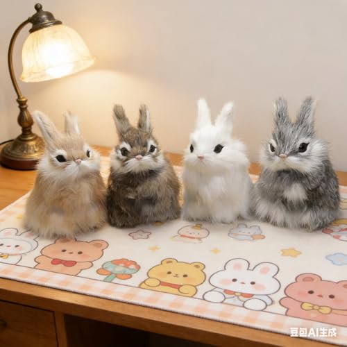 Realistic Mini Rabbit Statues – 4pcs,Fluffy Faux Fur Bunny Ornaments for... - Image 2