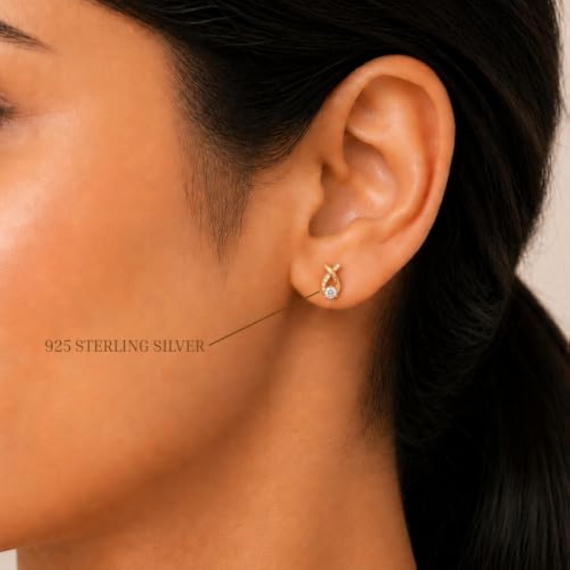 Women's 925 Sterling Silver Gold Plated Infinity Twist Stud Earrings