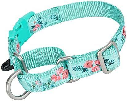 YUDOTE Martingale Dog Collars with Quick Snap Buckle in Floral Print Flower Nylon No Pull Collars for Female Male Large Dogs, Green