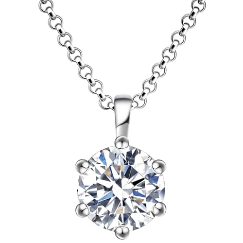 MAIABLEAU Moissanite Solitaire Pendant Necklaces for Women S925 Sterling Silver with 18K White Gold Plated 0.5-5 Carat D Color VVS1 Clarity Jewelry for Girls Wife Silver 0.5