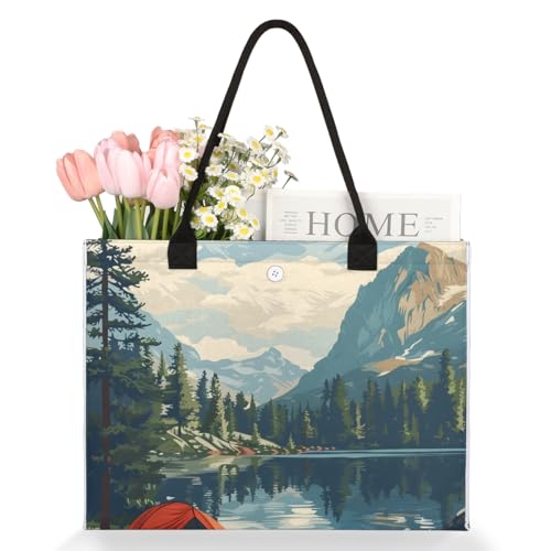 Summer Camping Lake Tote Bag for Women Large Beach Bag Reusable Tote Bags for Work Travel Beach Shopping3