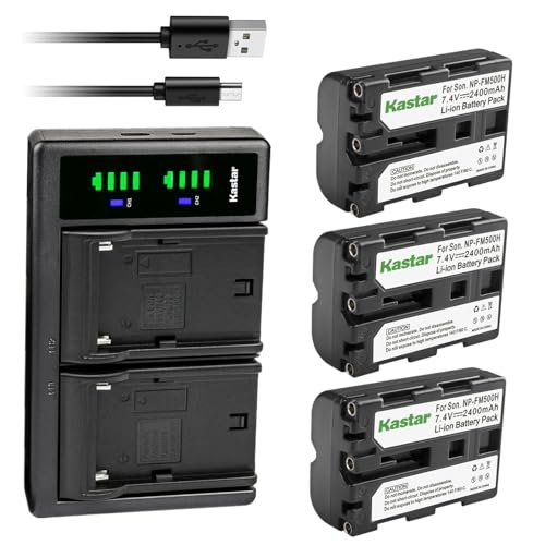 Kastar 3-Pack Battery and LTD2 USB Charger Replacement for Sony NP-FM500 NP-FM500H Battery, BC-VM10 AC-SQ950 Charger, Sony DSLR-A200 A300 A350 DSLR-A450 DSLR-A500 A550 A560 A580 A700 A850 A900 Camera