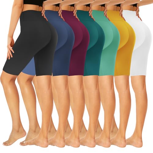 GROTEEN 7 Pack Biker Shorts for Women -8'' High Waisted Tummy Control Workout Yoga Spandex Shorts