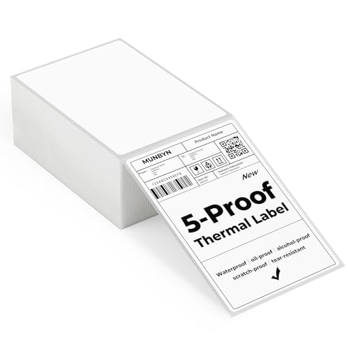 MUNBYN 4"x6" Direct Thermal Shipping Labels, Durable Waterproof, Oil-Proof, Scratch-Proof, Alcohol-Resistant, Tear-Resistant Label Paper for Thermal Printers, Packages, 380 Sheets/Fanfold
