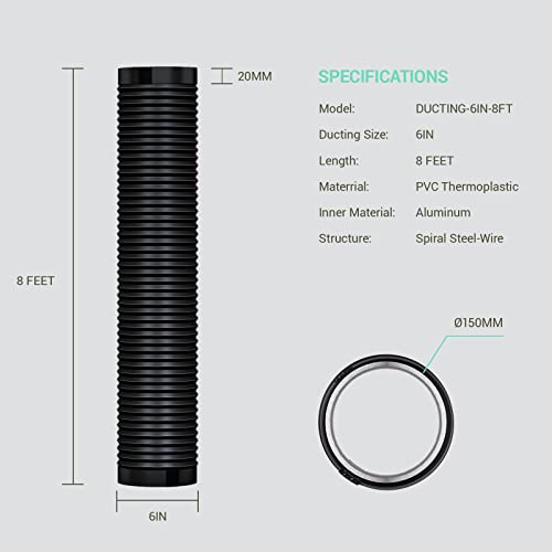 Drasum 6 Inch Duct Easy-To-Install 8-Feet Air Duct With 2 Clamps–4 Layer Pvc And Aluminum Flexible Duct For Hvac Ventilation #TOP3