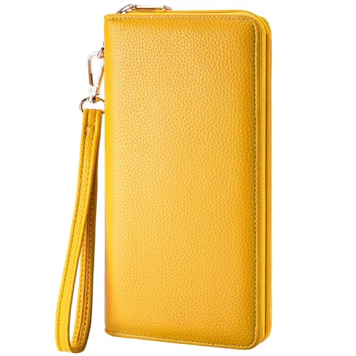 Image of Chelmon Womens Wallet Geunine Leather RFID Blocking Purse Credit Card Clutch (Pebble Yellow)