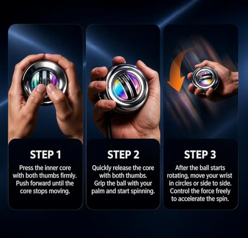 Image of Wrist Trainer Power Gyro Ball, Hand Forearm Strengthener, Colorful Lighting Ball, Arm Strengthener Enhancer Essential Gyroscopic & Exerciser for Stronger Muscle Fingers Bones Workout Exercise(Silver)