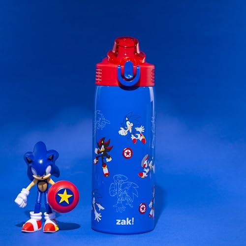 Zak Designs Garrafa de água infantil Sonic the Hedgehog Sage para escola ou viagem, garrafa de água
