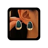 Cybche Vintage Chunky Teardrop Opal Earrings Green Crystal Emerald Waterdrop Earrings Moonstone Tear Geometry Birthstone Statement Studs Party Prom Jewelry for Women