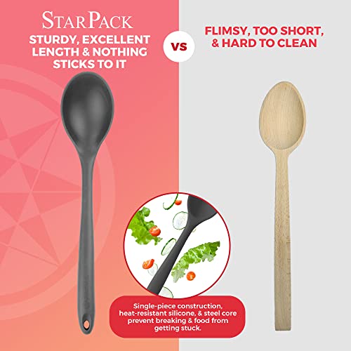 Starpack Premium Silicone Spoon For Cooking - Dishwasher Safe Mixing Spoon For Baking - Rubber Spoon With Heat Resistance Up To 600°F - Hygienic Mixing Spoon For Cooking & Serving (Gray Black) #TOP1