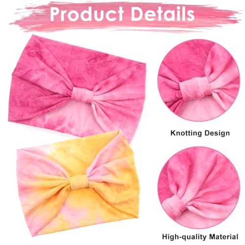 Image of MAYCREATE 2Pcs Head Bands for Women, Wide Hair Bands for Womens, Stretchy Pre-Tied Sport Hair Band, Fashion Sweat Headband for Women, Moisture-Wicking Polyester, Quick Dry Headwear (Pink & Orange)