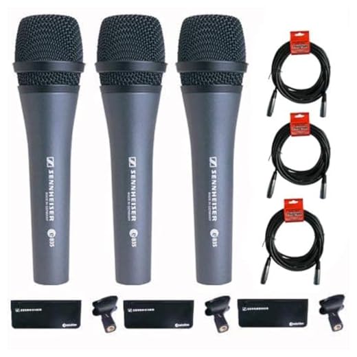Sennheiser 3x e 835 Wired Cardioid Handheld Dynamic Lead Vocal Stage Microphone with Clip - With 3x Pyle PPMCL15 15ft Symmetric Microphone Cable, XLR Female to XLR Male