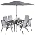 Outsunny 8 Pieces Patio Table and Chairs Set with 9 Ft Patio Umbrella, Outdoor Dining Set with 4.6 Ft Dining Table and 6 Chairs, Push Button Tilt and Crank Parasol, Tempered Glass Top, Mixed Gray