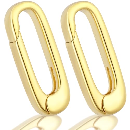 SmallCat 2PCS 18K Gold Filled Oval Lobster Clasp, Oval Necklace Shortener Spring Ring Connector Clasp, Pearl Necklace Enhancer Shortener, Carabiner Snap Clip Lock for Women - 0.71' x 0.26'