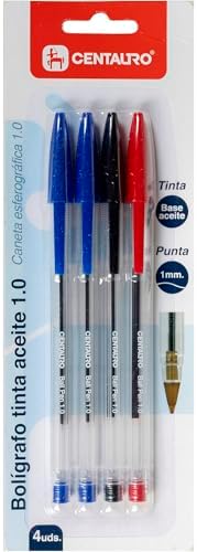 Centauro - Pack 4 Boligrafos Tinta Azul, Roja y Negra, Base Aceit...