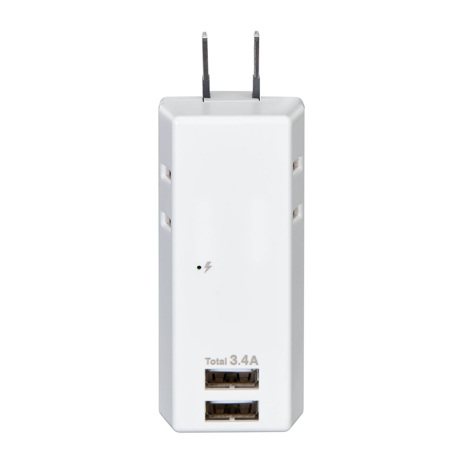 ELPA UA-223SB Lightning Resistant USB Strip, 2 Outlets, 2 Ports, Storage Plug, USB A Type, DC 5 V, Up to 3.4 A, Outlet (AC 100 V, 14 A, Total 1400 W)