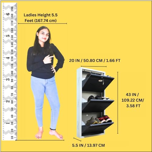 Image of I Metal Shoe Rack I Slim and Wall Mounted I 3 Shelves (Grey Colour) I Coad LC 2S-03 GR I Height 43 Inches, Width 20 Inches, Depth 5.5 InchesI 3 Years Warranty.