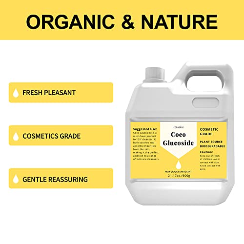 Hznxolrc 21.17 oz Coco Glucoside Natural Surfactant, Premium Coco Glucoside Liquid, Cosmetics Grade, Gentle on Skin, Amazing Bubbles, Suitable for Making Face Cleansers, Shampoos, Body Washes and More