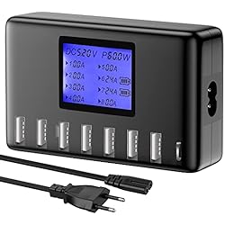 Estación de Carga USB 60W 8 Puertos USB Hub de Carga 12A USB Estación de Carga con Pantalla LCD para Múltiples Dispositivos, Escritorio Inteligente USB C Hub Cargador para iPhone iPad Android Tablet