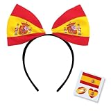 2026 Soccer World Cup Flag Bow Headband with Bonus Flag Tattoo Soccer Fan Hair Accessory, National Team Cheer Hair Hoop for Watch Party, Game Day Spirit Wear for Women Girls (Spain)