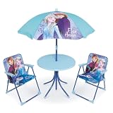 Set Giardino Bambini Frozen Disney con 2 Sedie Tavolino e Ombrellone Tavolo Mare Pieghevole con Elsa Anna Olaf Sedie 35x38x52 cm Portata 30 kg Età 3+
