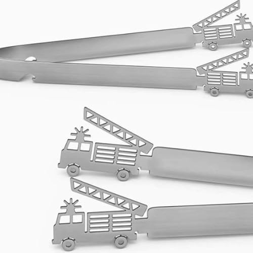 DASIAUTOEM Grillzange Motiv Feuerwehr Leiterwagen, Personalisierte Grillzange aus Edelstahl, Rutschfeste BBQ Fleischzange, Spülmaschinengeeignet, Flachgrillzange zum Geschenkidee, Feuerwehr-Geschenk