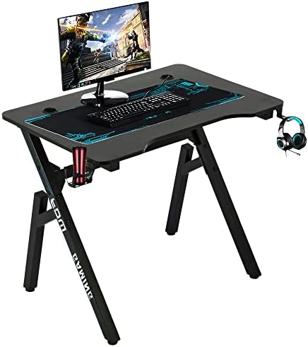 Computer Desk,Gaming Desk 35" Student PC Desk Writing Desk Office Desk Extra Large Modern Ergonomic Racing Style Table Workstation Carbon Fiber Cup Holder Headphone Hook,Blue