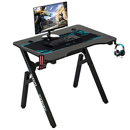 Computer Desk,Gaming Desk 35" Student Pc Desk Writing Desk Office Desk Extra Large Modern Ergonomic Racing Style Table Workstation Carbon Fiber Cup Holder Headphone Hook,Blue #TOP16