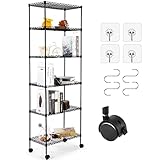 6 Tier Wire Shelving Unit with Wheels, Storage Shelves, Adjustable Wire Shelving Metal Storage for...