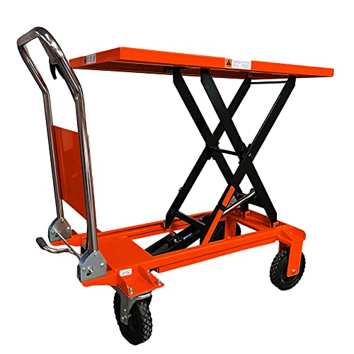 Tory Carrier Hydraulic Scissor 440LBS Capacity Cart Lift Table 39´´ Lifting Height Manual Lift Table 4 Wheels and Foot Pump Elevating Cart for Material Handling Suitable for Outdoor