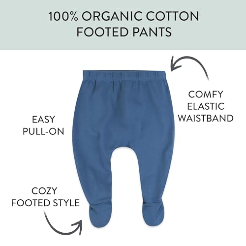 Image of HonestBaby Baby 3-Pack Footed Pants Roomy Fit Pull on Bottoms 100% Organic Cotton for Infant Baby Boys, Girls, Unisex