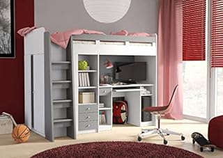 Arthauss Furniture Modern Kids Cabin Bed Unit With Wardrobe and Desk in White and Grey Matt sold by Arthauss (Grey and White), W205cm x H160cm x D98cm